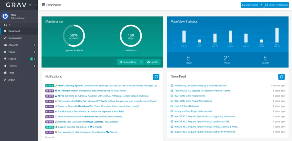 Grav CMS admin panel